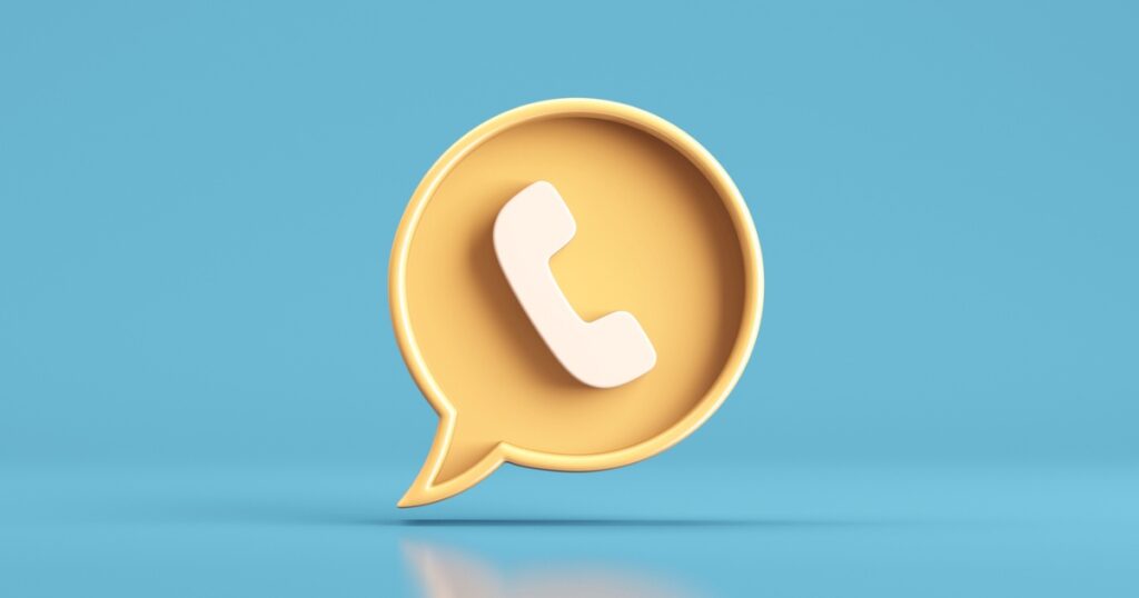 Yellow phone call icon on a blue background.