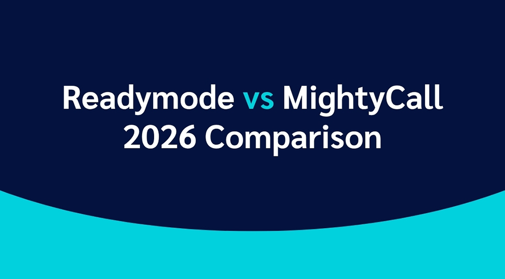Simple graphic with text that reads, “Readymode vs MightyCall: 2026 Comparison.”